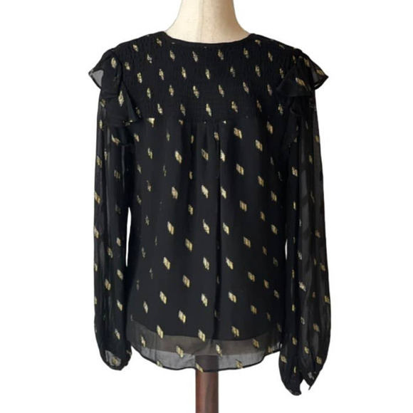 Whistles Metallic Dobby Top in Black and Gold - Picture 4 of 16